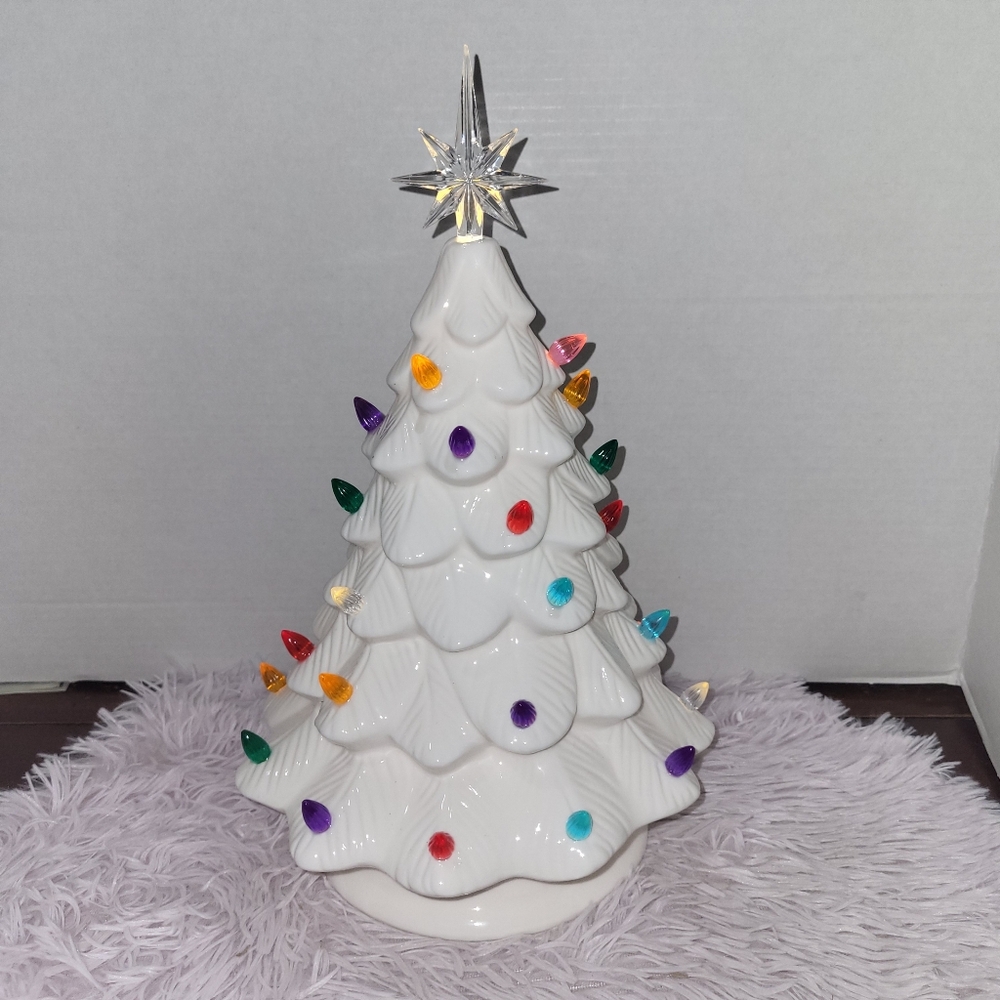 15" Ceramic Christmas Tree Hand Painted Please READ